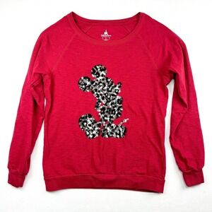 Disney Parks Mickey Mouse Sequin Red Raglan Pullover Sweatshirt Womens Medium